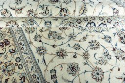 Close-up detail of New Nain rug from Iran / Persia showing Cork weave