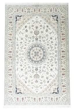 Full view of New Nain rug from Iran / Persia, 312 × 201 cm in Beige tones