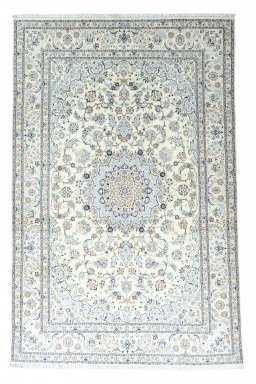 Full view of New Nain rug from Iran / Persia, 307 × 200 cm in Beige tones