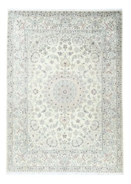 Full view of 2000s Nain rug from Iran / Persia, 351 × 255 cm in Beige tones
