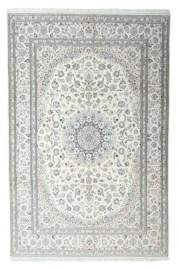 Full view of New Nain rug from Iran / Persia, 303 × 201 cm in Beige tones