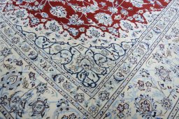 Full view of New Nain rug from Iran / Persia, 281 × 208 cm in Red tones