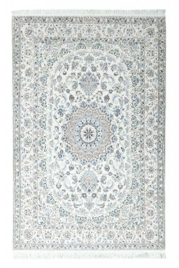 Full view of New Nain rug from Iran / Persia, 211 × 137 cm in Beige tones