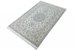 Corner detail of New Nain rug showing border pattern and Cork pile