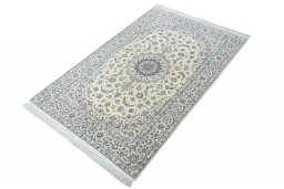 Corner detail of New Nain rug showing border pattern and Cork pile