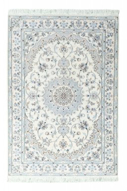 Full view of New Nain rug from Iran / Persia, 147 × 102 cm in Beige tones