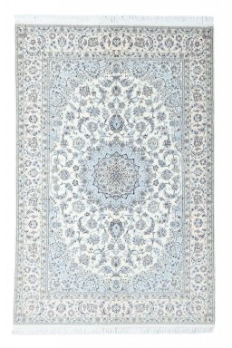 Full view of New Nain rug from Iran / Persia, 227 × 150 cm in Beige tones