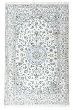 Full view of New Nain rug from Iran / Persia, 324 × 206 cm in Beige tones