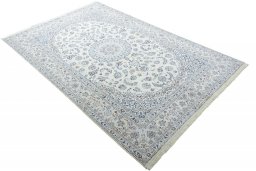 Close-up detail of New Nain rug from Iran / Persia showing Cork weave