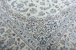 Full view of New Nain rug from Iran / Persia, 324 × 206 cm in Beige tones