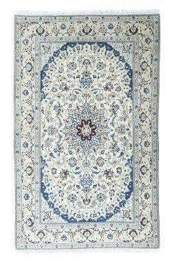 Full view of 2000s Nain rug from Iran / Persia, 257 × 160 cm in Beige tones