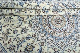 Close-up detail of 2000s Nain rug from Iran / Persia showing Wool weave
