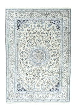 Full view of 2000s Nain rug from Iran / Persia, 352 × 250 cm in Beige tones