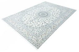 Corner detail of New Nain rug showing border pattern and Cork pile