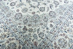 Full view of New Nain rug from Iran / Persia, 376 × 259 cm in Beige tones