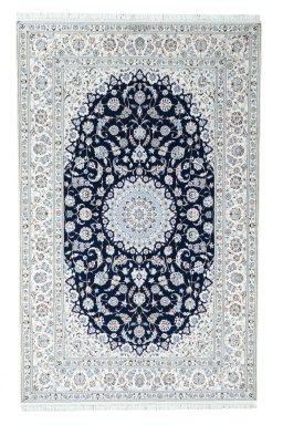 Full view of New Nain rug from Iran / Persia, 325 × 207 cm in Blue tones