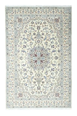 Full view of 2000s Nain rug from Iran / Persia, 242 × 159 cm in Beige tones