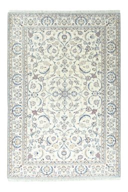 Full view of New Nain rug from Iran / Persia, 305 × 209 cm in Beige tones
