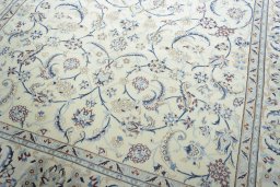 Close-up detail of New Nain rug from Iran / Persia showing Wool weave