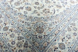 Full view of New Nain rug from Iran / Persia, 492 × 347 cm in Beige tones