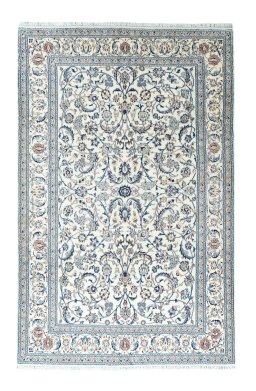 Full view of New Nain rug from Iran / Persia, 309 × 196 cm in Beige tones