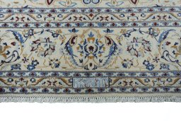 Full view of New Nain rug from Iran / Persia, 407 × 295 cm in Beige tones