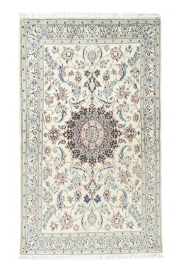 Full view of New Nain rug from Iran / Persia, 210 × 124 cm in Beige tones