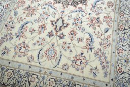 Close-up detail of New Nain rug from Iran / Persia showing Wool weave