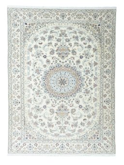 Full view of 2000s Nain rug from Iran / Persia, 328 × 242 cm in Beige tones