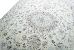 Backside of handmade 2000s Nain rug showing knot structure and weave density