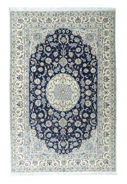 Full view of New Nain rug from Iran / Persia, 251 × 166 cm in Blue tones