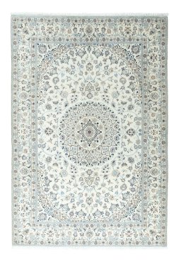 Full view of New Nain rug from Iran / Persia, 294 × 202 cm in Beige tones
