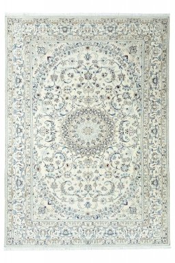 Full view of New Nain rug from Iran / Persia, 352 × 252 cm in Beige tones