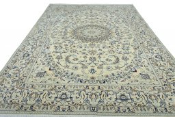 Surface texture of New Nain rug with natural Wool and intricate pattern