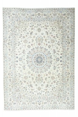 Full view of New Nain rug from Iran / Persia, 353 × 250 cm in Beige tones