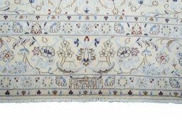 Full view of New Nain rug from Iran / Persia, 353 × 250 cm in Beige tones