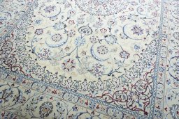 Close-up detail of New Nain rug from Iran / Persia showing Wool weave