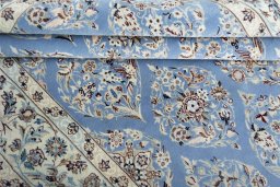 Full view of New Nain rug from Iran / Persia, 245 × 154 cm in Blue tones