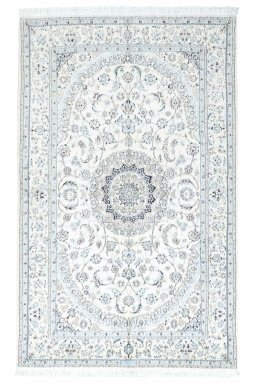 Full view of New Nain rug from Iran / Persia, 230 × 142 cm in Beige tones