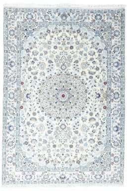 Full view of New Nain rug from Iran / Persia, 143 × 100 cm in Beige tones