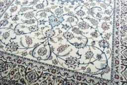 Close-up detail of New Nain rug from Iran / Persia showing Wool weave