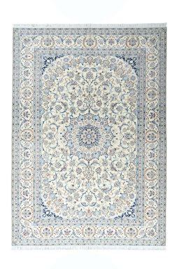 Full view of New Nain rug from Iran / Persia, 353 × 251 cm in Beige tones