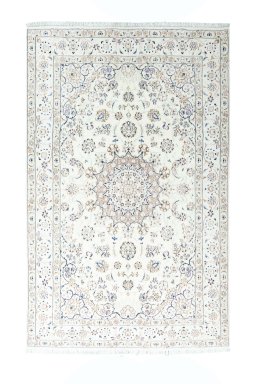 Full view of New Nain rug from Iran / Persia, 302 × 190 cm in Beige tones