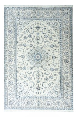Full view of New Nain rug from Iran / Persia, 297 × 200 cm in Beige tones