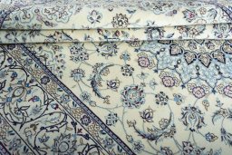 Close-up detail of New Nain rug from Iran / Persia showing Wool weave