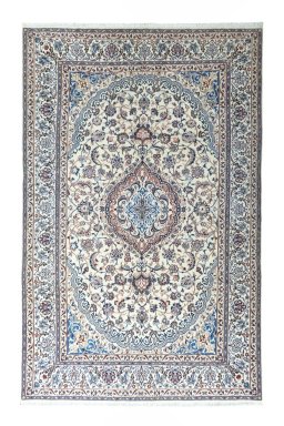 Full view of New Nain rug from Iran / Persia, 326 × 207 cm in Beige tones