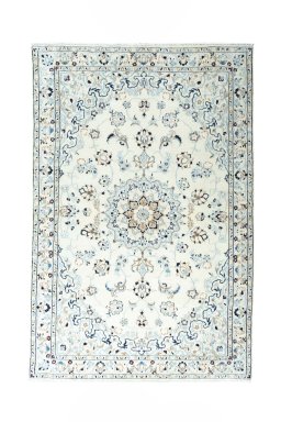 Full view of New Nain rug from Iran / Persia, 192 × 127 cm in Beige tones