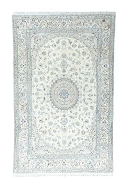 Full view of New Nain rug from Iran / Persia, 370 × 233 cm in Beige tones