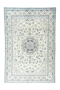 Full view of New Nain rug from Iran / Persia, 290 × 195 cm in Beige tones