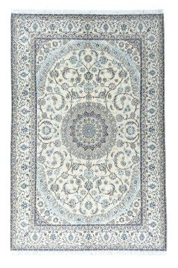 Full view of New Nain rug from Iran / Persia, 307 × 201 cm in Beige tones